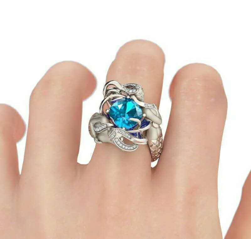 Sterling Silver Mermaid Ring with Stone